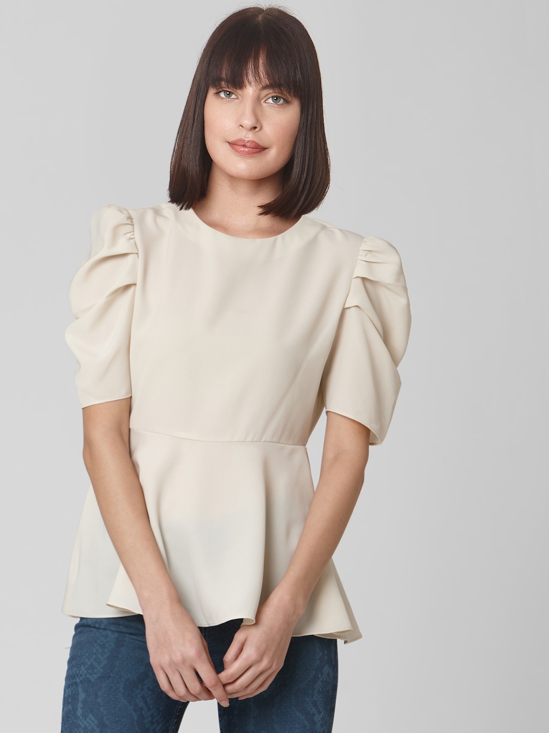 

Vero Moda Women Beige Solid Peplum Top