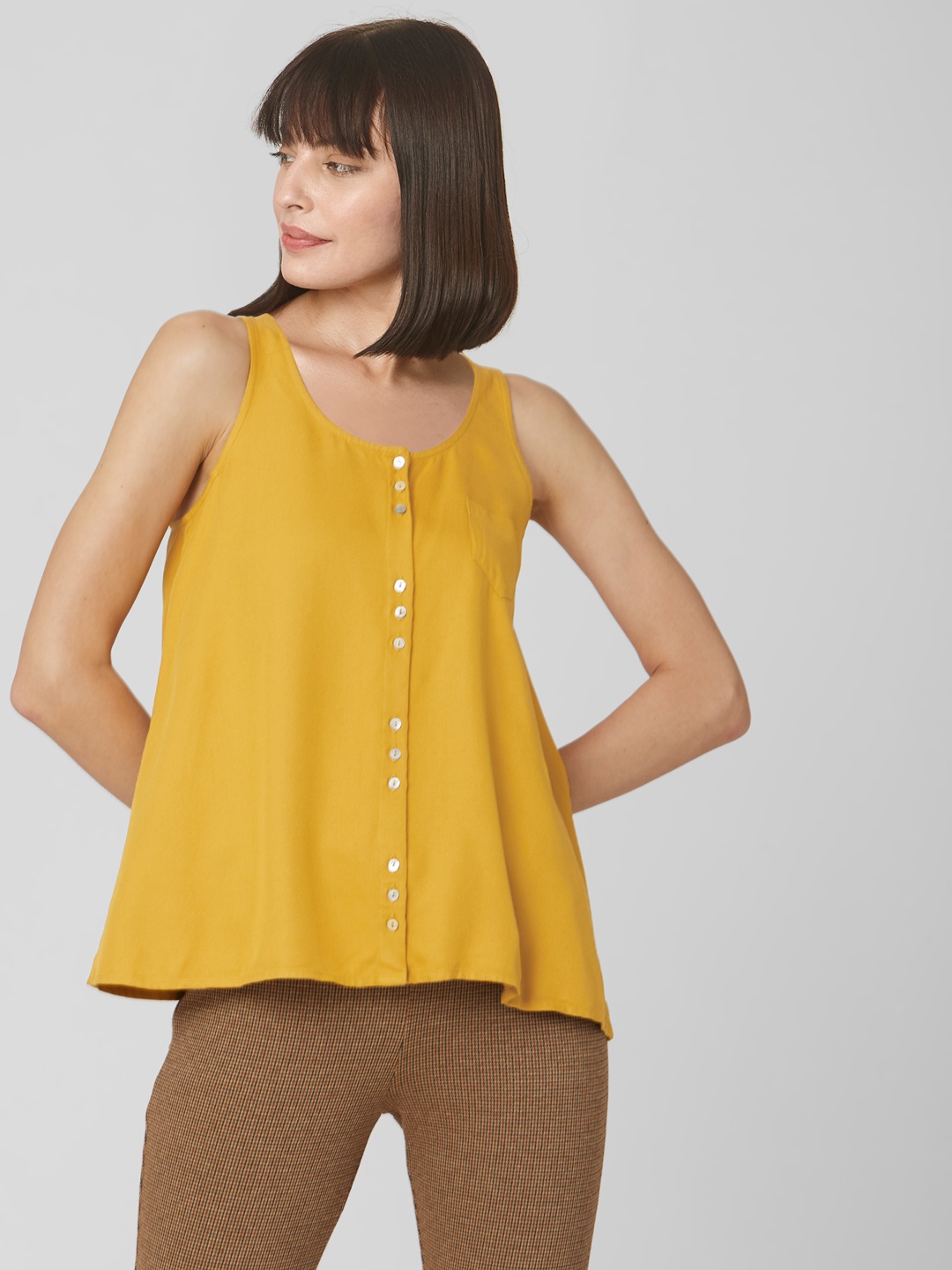 

Vero Moda Women Mustard Yellow Solid A-Line Top
