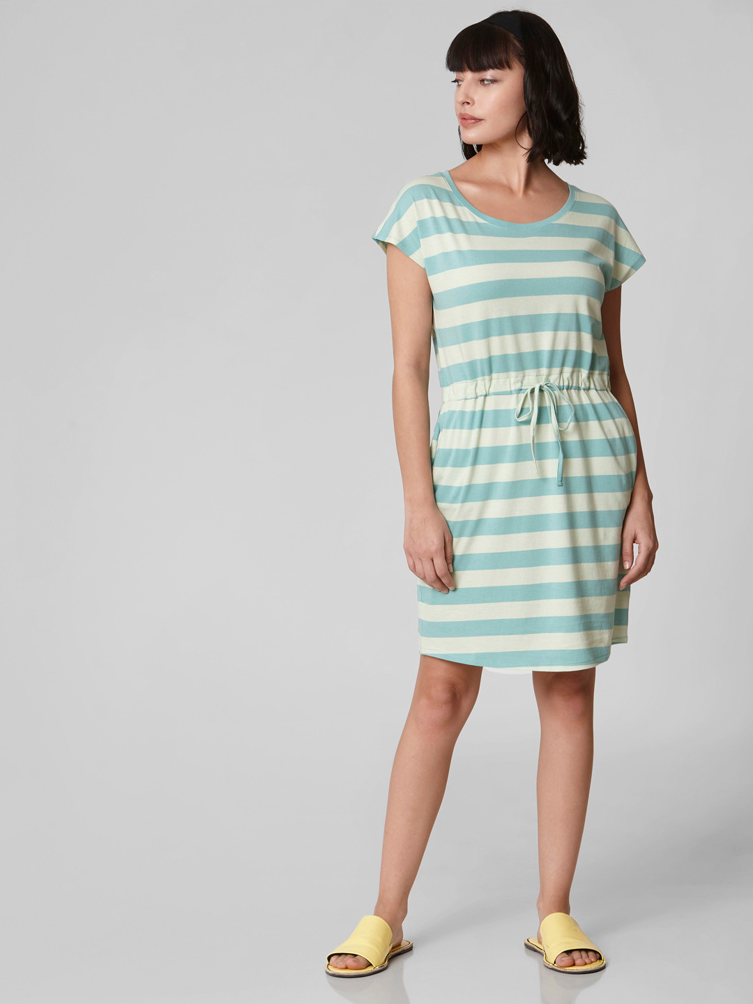 

Vero Moda Women Green Organic Cotton Striped T-shirt Dress