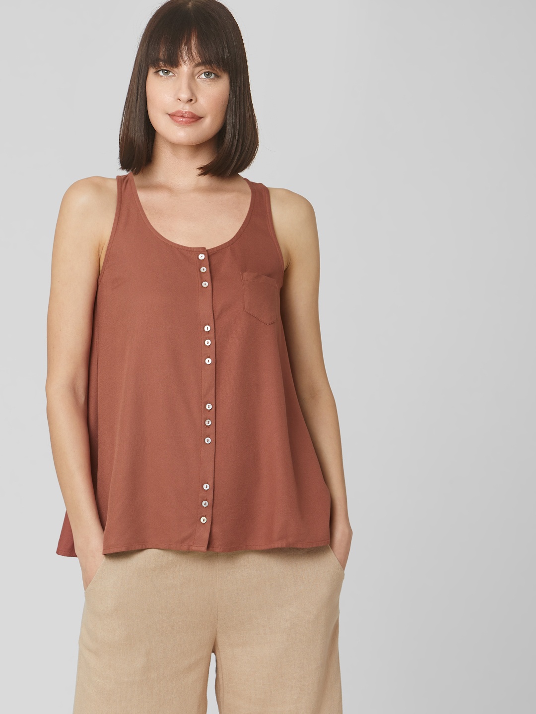 

Vero Moda Women Rust Brown Solid A-Line Top