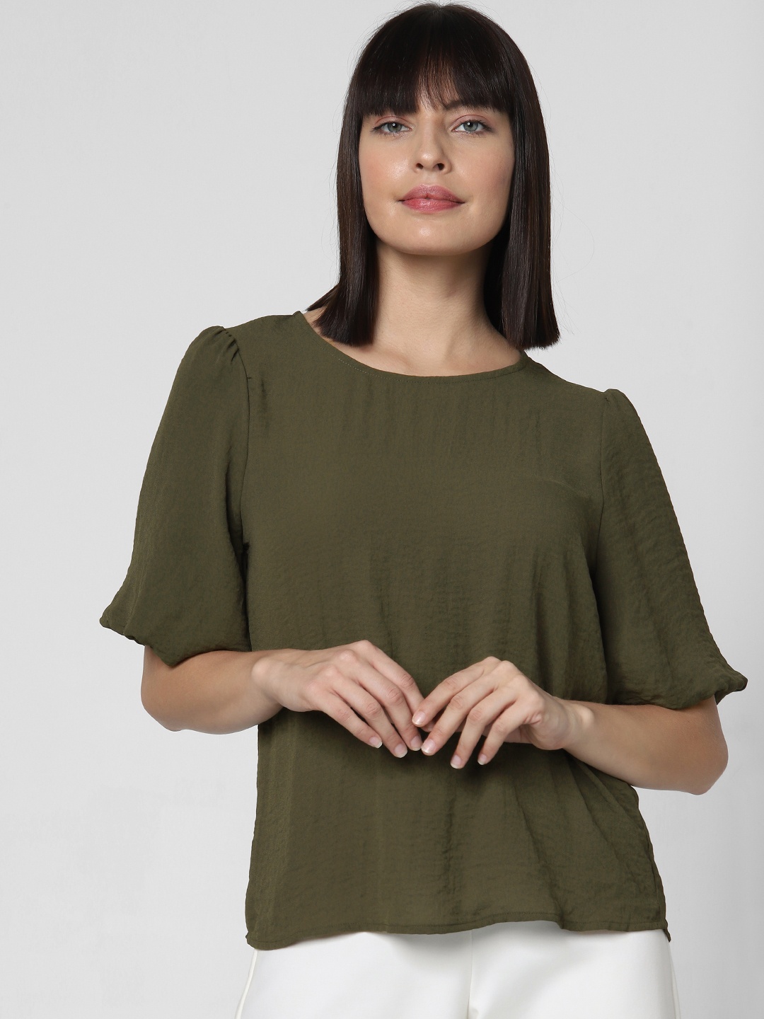 

Vero Moda Women Olive Green Solid Sustainable Top