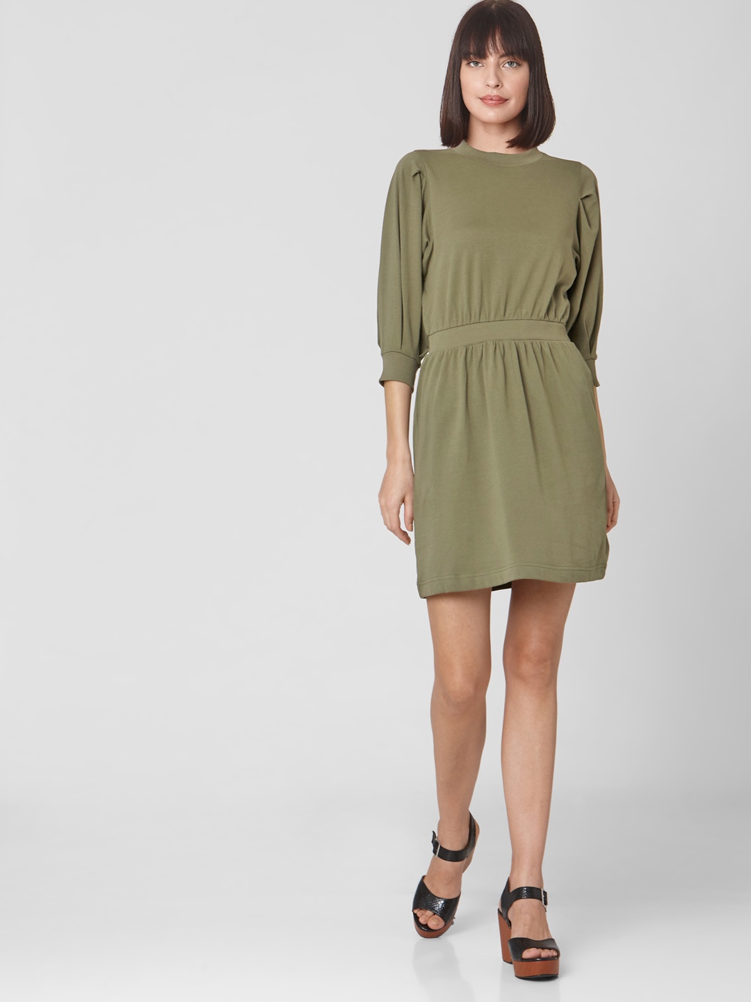 

Vero Moda Women Olive Green Organic Cotton Solid A-Line Dress