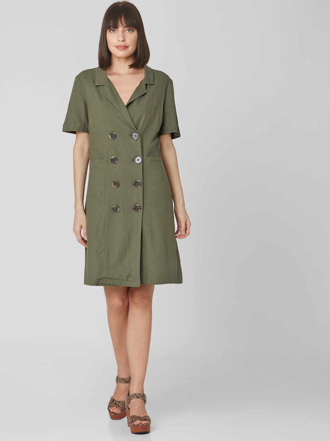 

Vero Moda Olive Green Linen Blend Blazer Dress