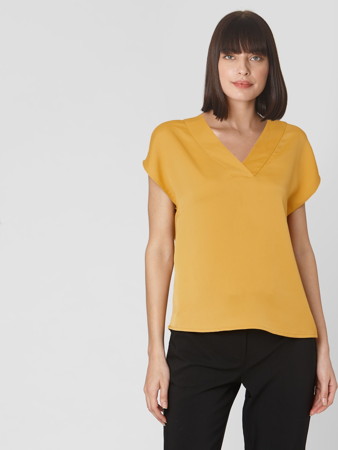 

Vero Moda Women Mustard Yellow Solid Top