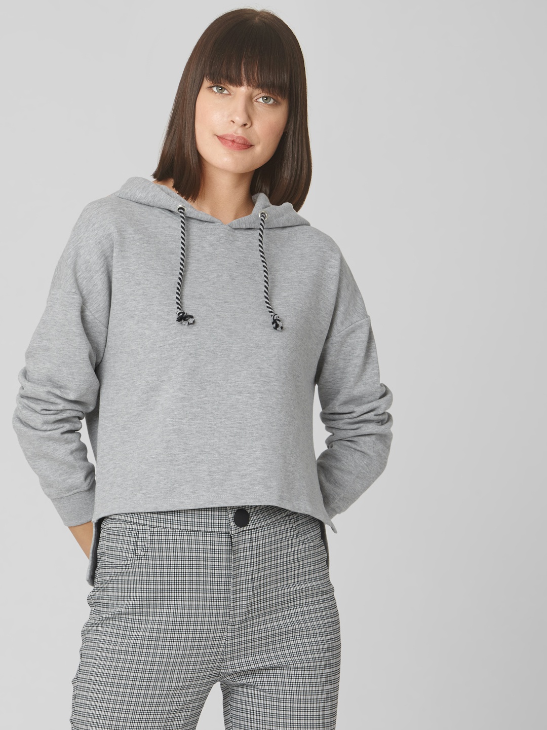 

Vero Moda Women Grey Melange Solid Hooded Sweatshirt