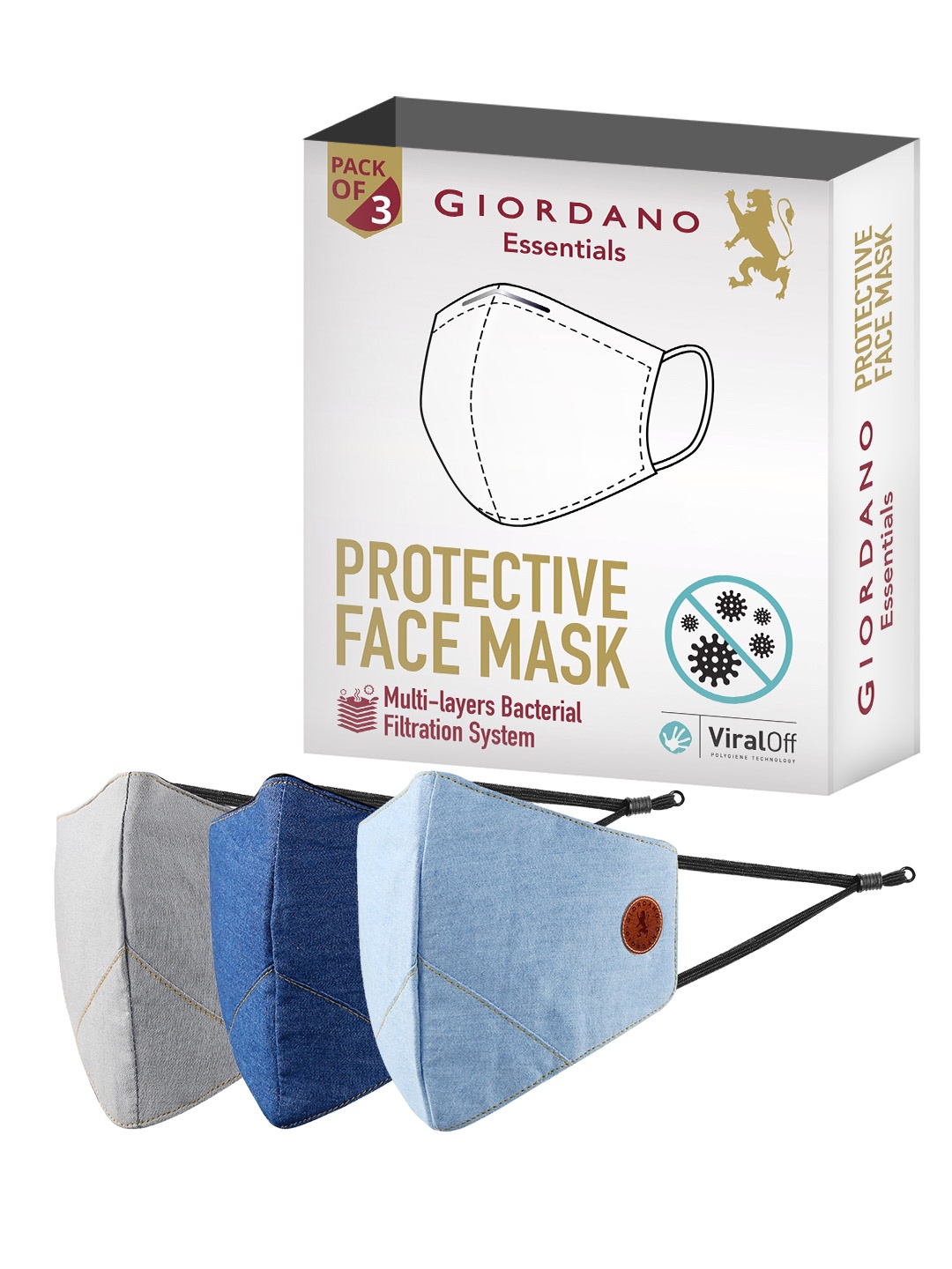 

GIORDANO Unisex Pack of 3 Blue Solid 6-Ply Anti-Pollution Reusable Protective Outdoor Masks