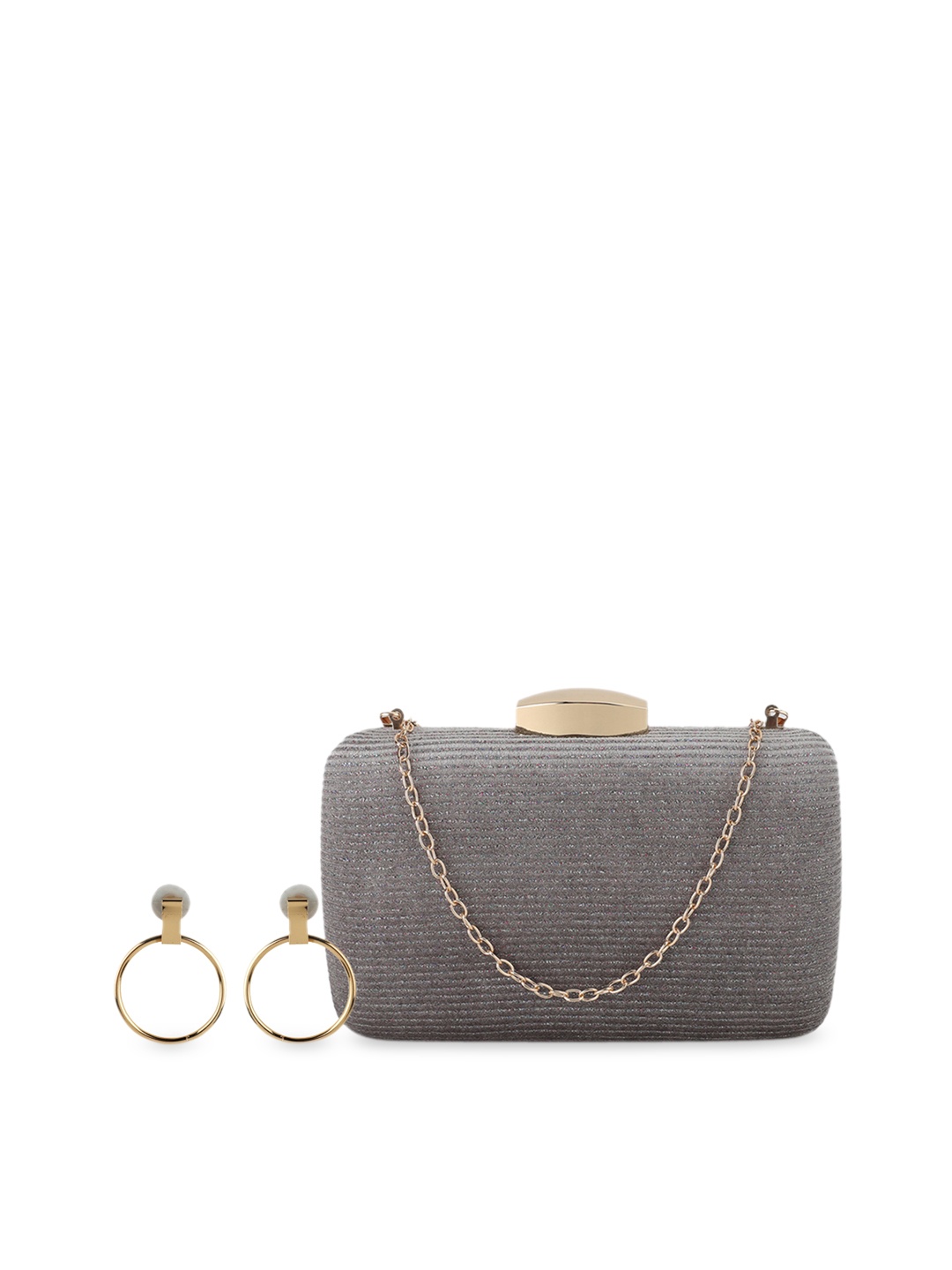

Kazo Women Grey & Gold-Toned Clutch Bag & Earrings Gift Set