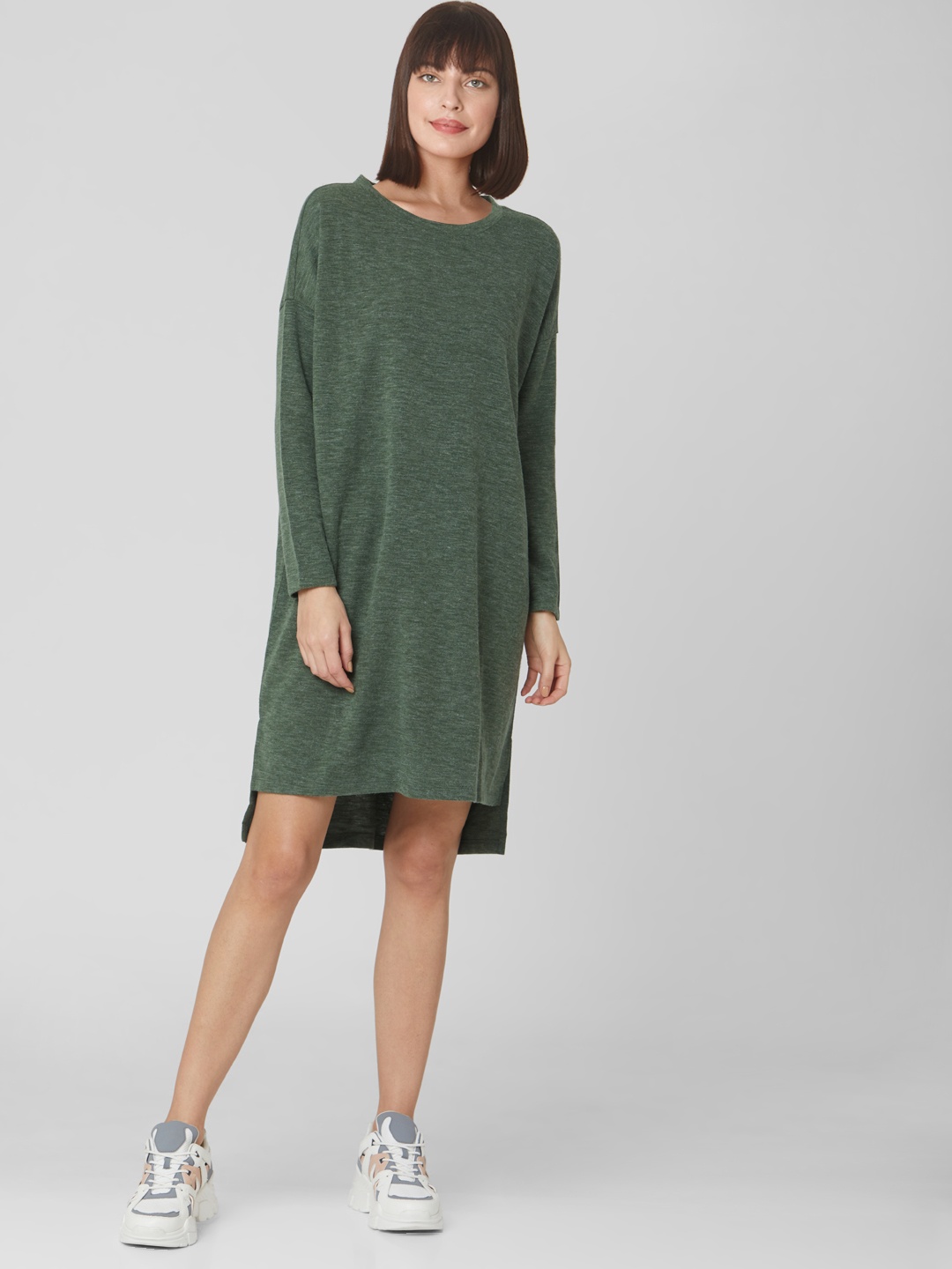 

Vero Moda Women Green Solid High-Low Jumper Dress