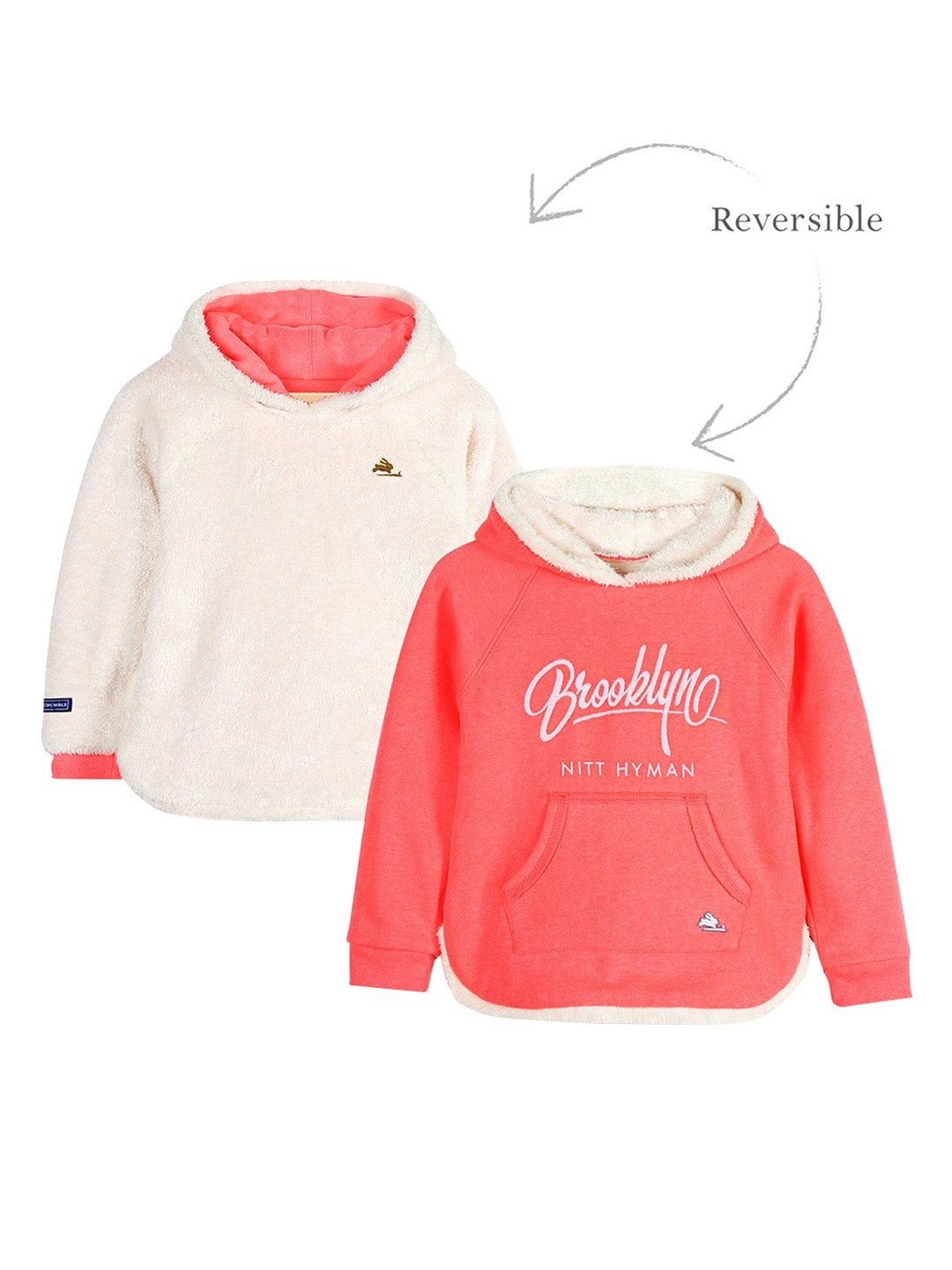 

Cherry Crumble Kids Pink & Beige Printed Hooded Reversible Sweatshirt