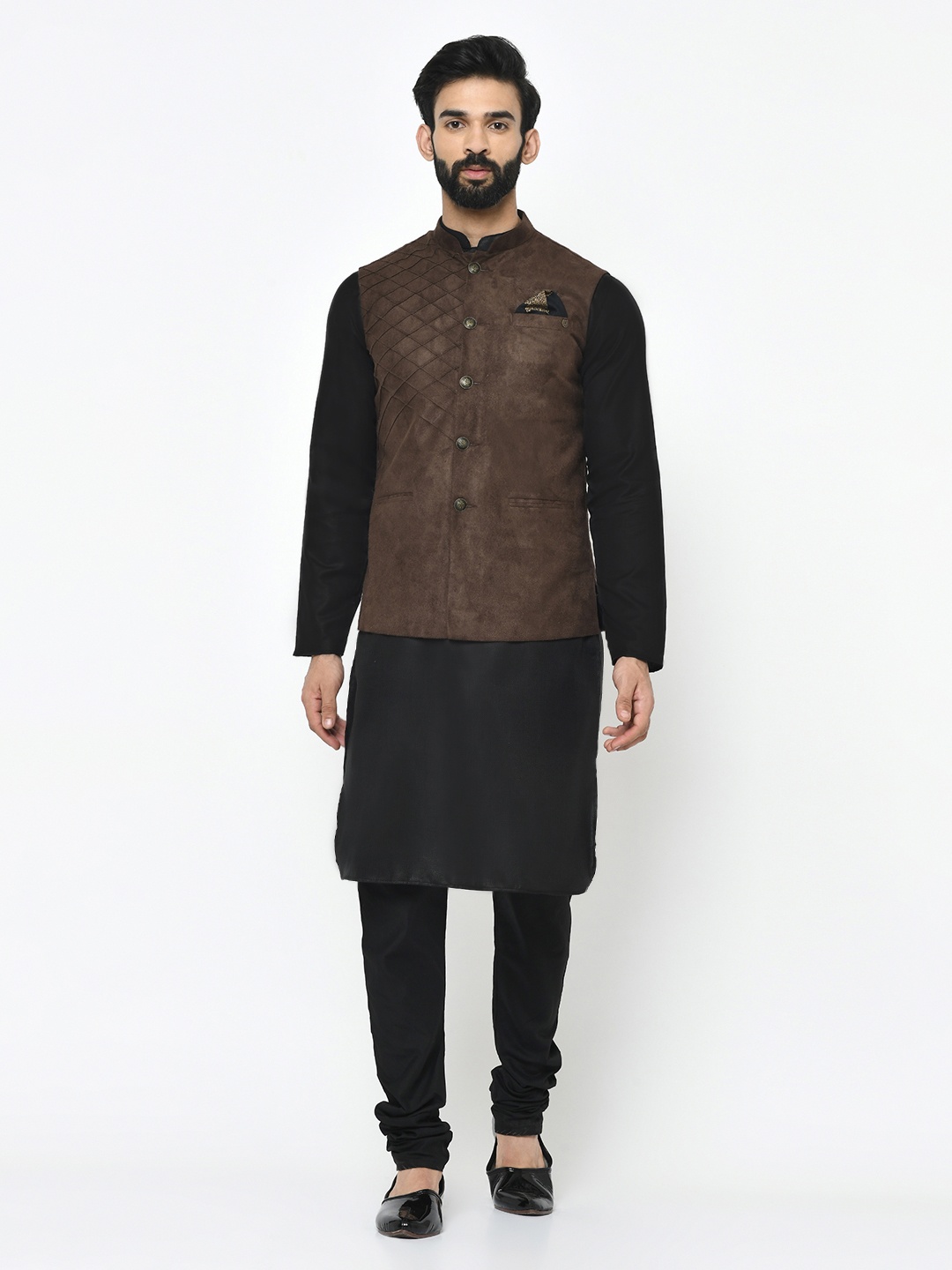 

KISAH Men Black Solid Kurta Set with Jacket