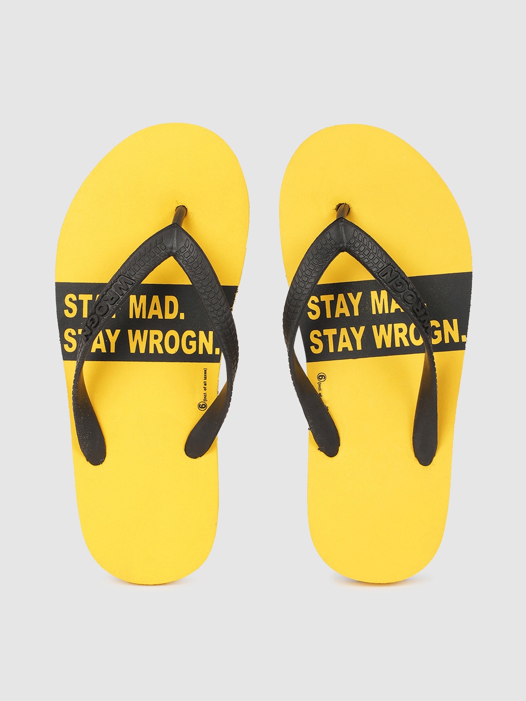 

WROGN Men Black & Yellow Printed Thong Flip-Flops