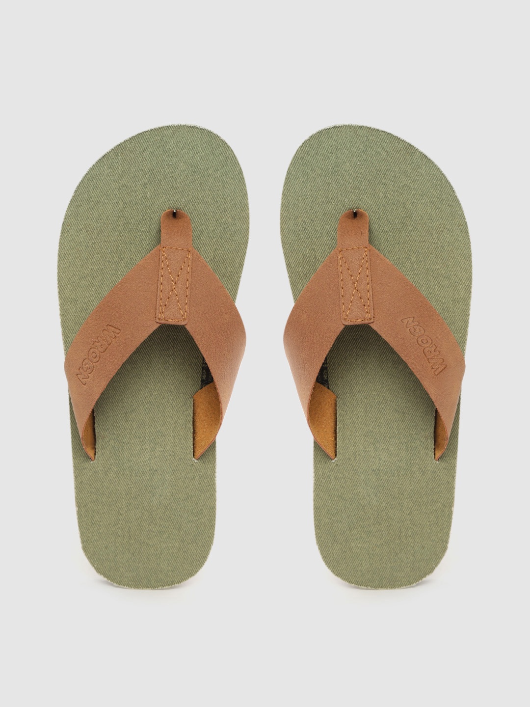 

WROGN Men Tan Brown & Olive Green Solid Thong Flip-Flops