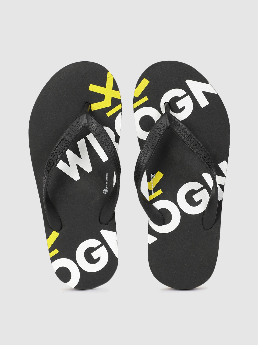 

WROGN Men Black Printed Thong Flip-Flops