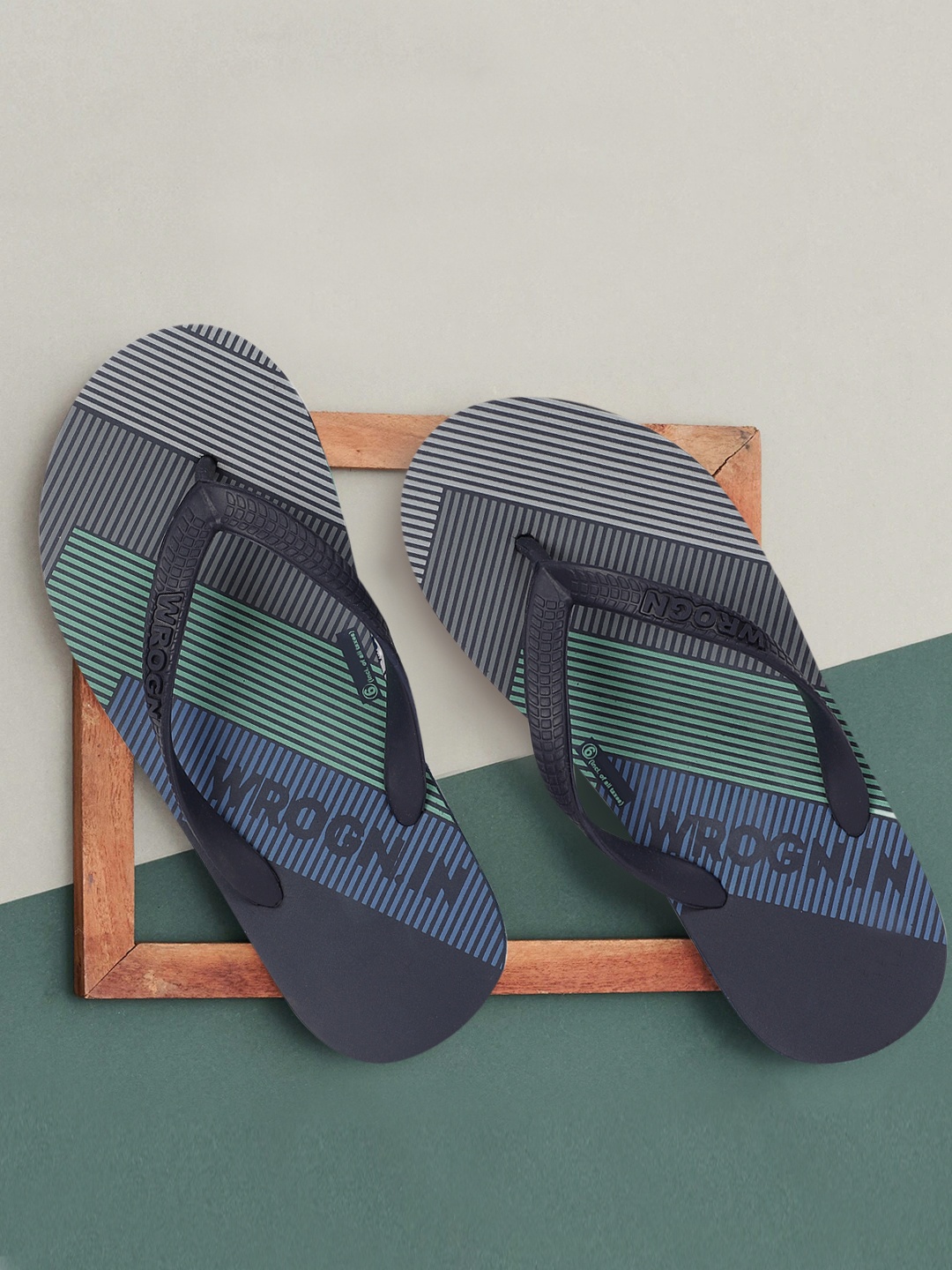 

WROGN Men Navy Blue Printed Thong Flip-Flops