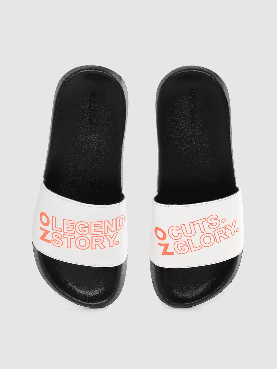 

WROGN Men White & Orange Printed Sliders