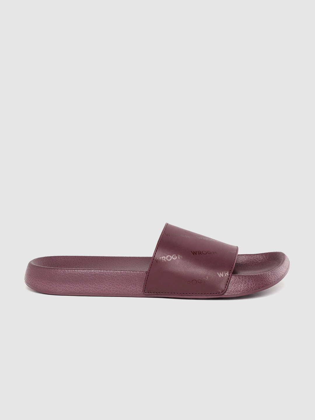 

WROGN Men Burgundy Brand Logo Printed Sliders