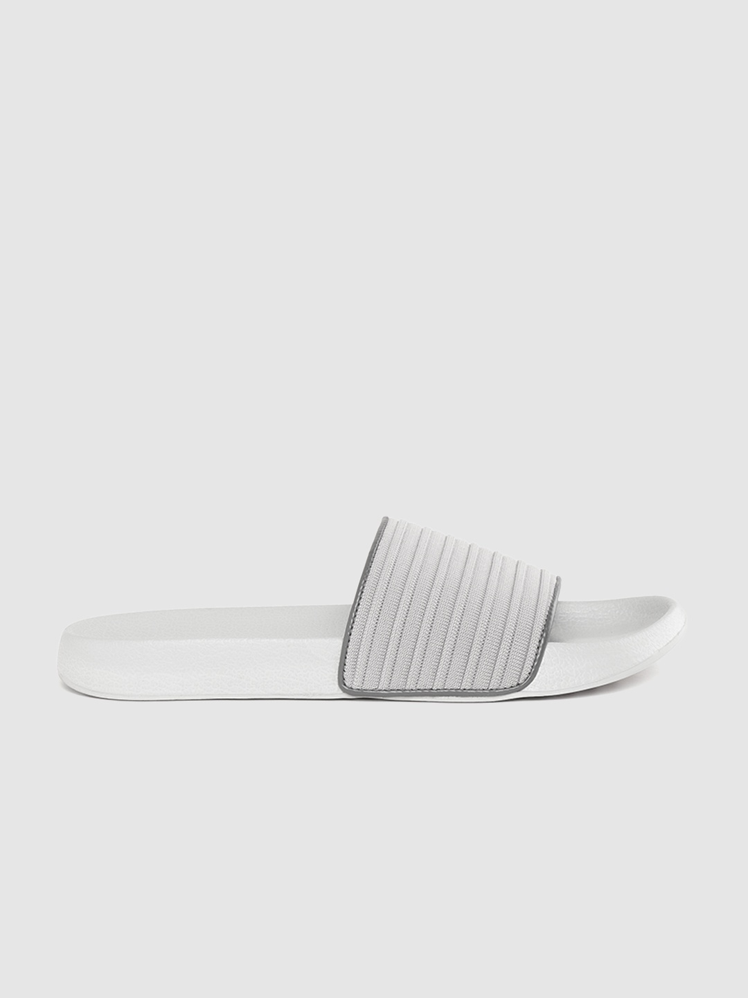 

WROGN Men Grey Self-Striped Sliders
