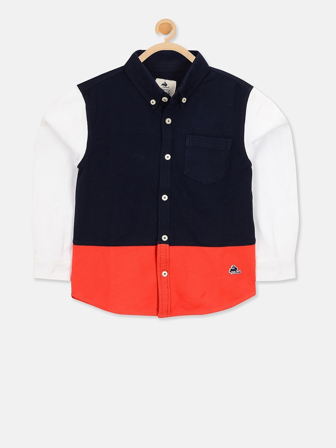 

Cherry Crumble Boys Navy Blue & Orange Regular Fit Colourblocked Casual Shirt