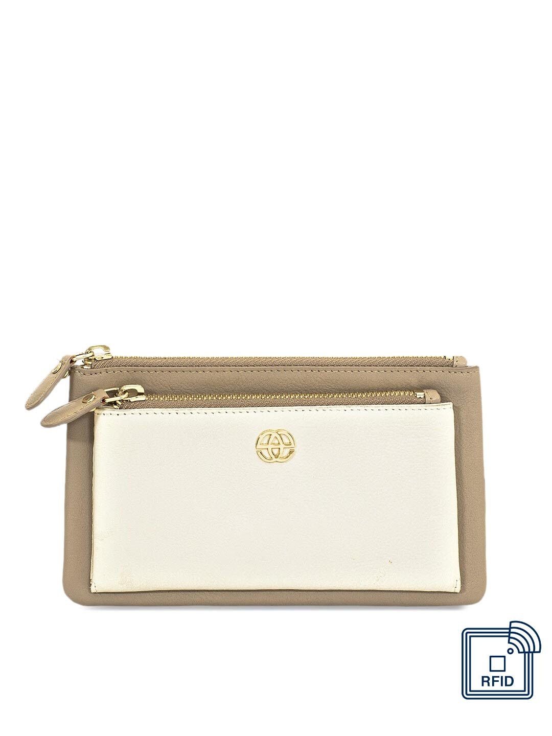 

Eske Women Brown & Off-White Colourblocked Zip Around Leather Wallet