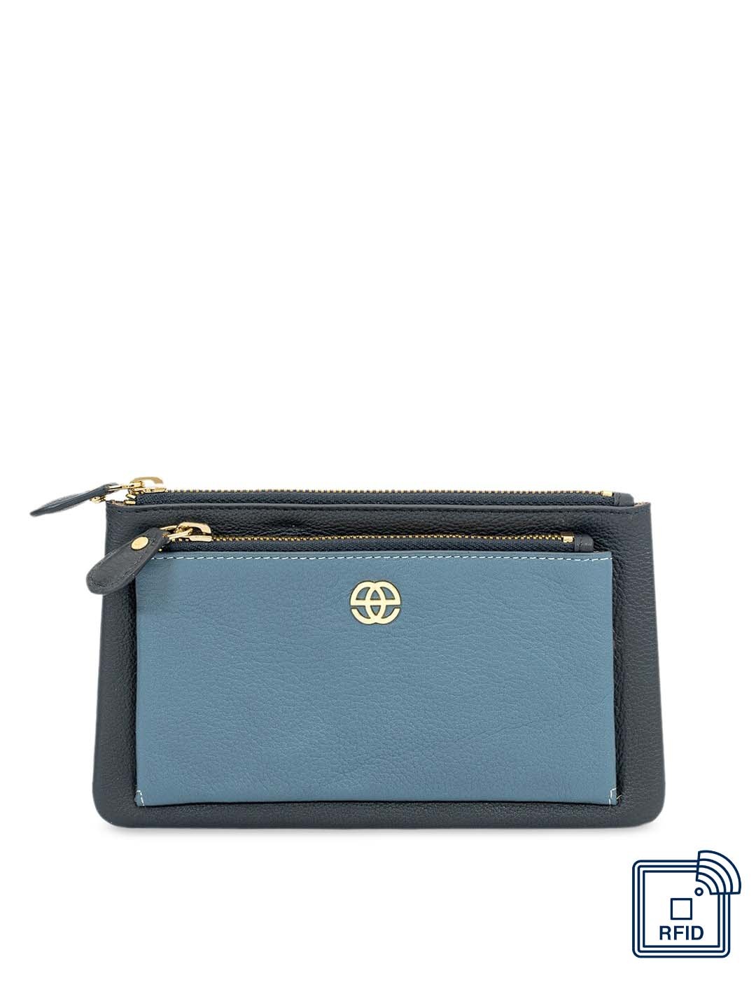 

Eske Women Blue Colourblocked Zip Around Leather Wallet