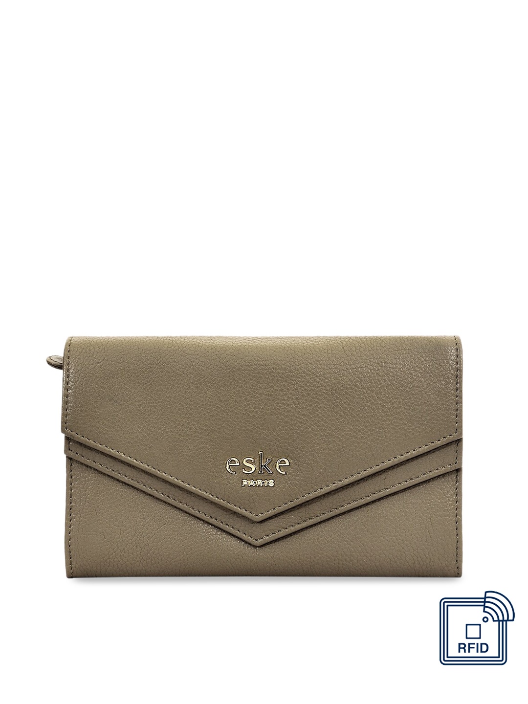 

Eske Women Taupe Solid Envelope Genuine Leather Wallet