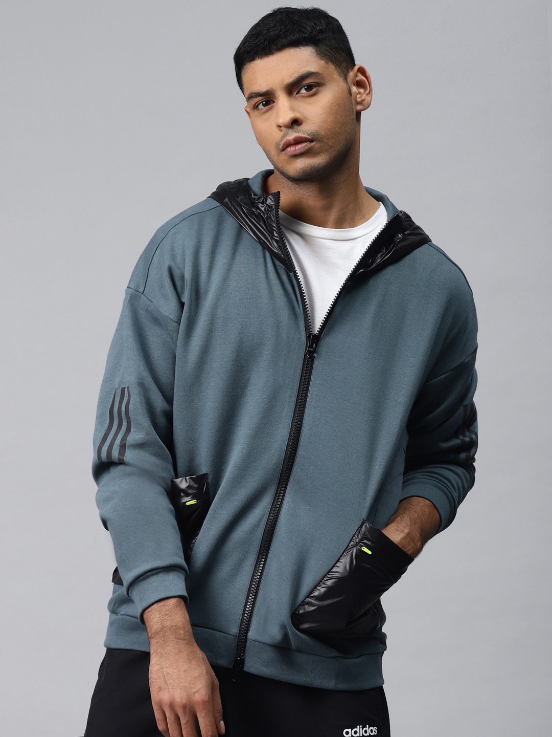 

ADIDAS Men Blue Sport Inspired Tech Solid Hooded Jacket