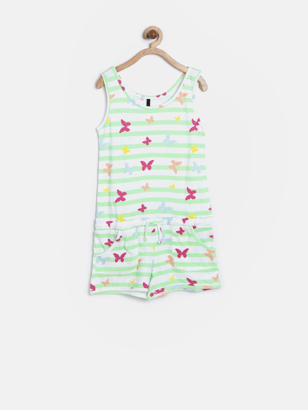 

United Colors of Benetton Girls Green Striped Playsuit