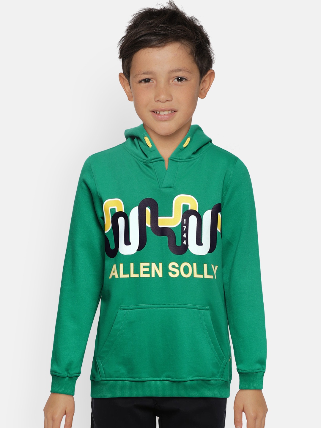 

Allen Solly Junior Boys Green Printed Hooded Sweatshirt