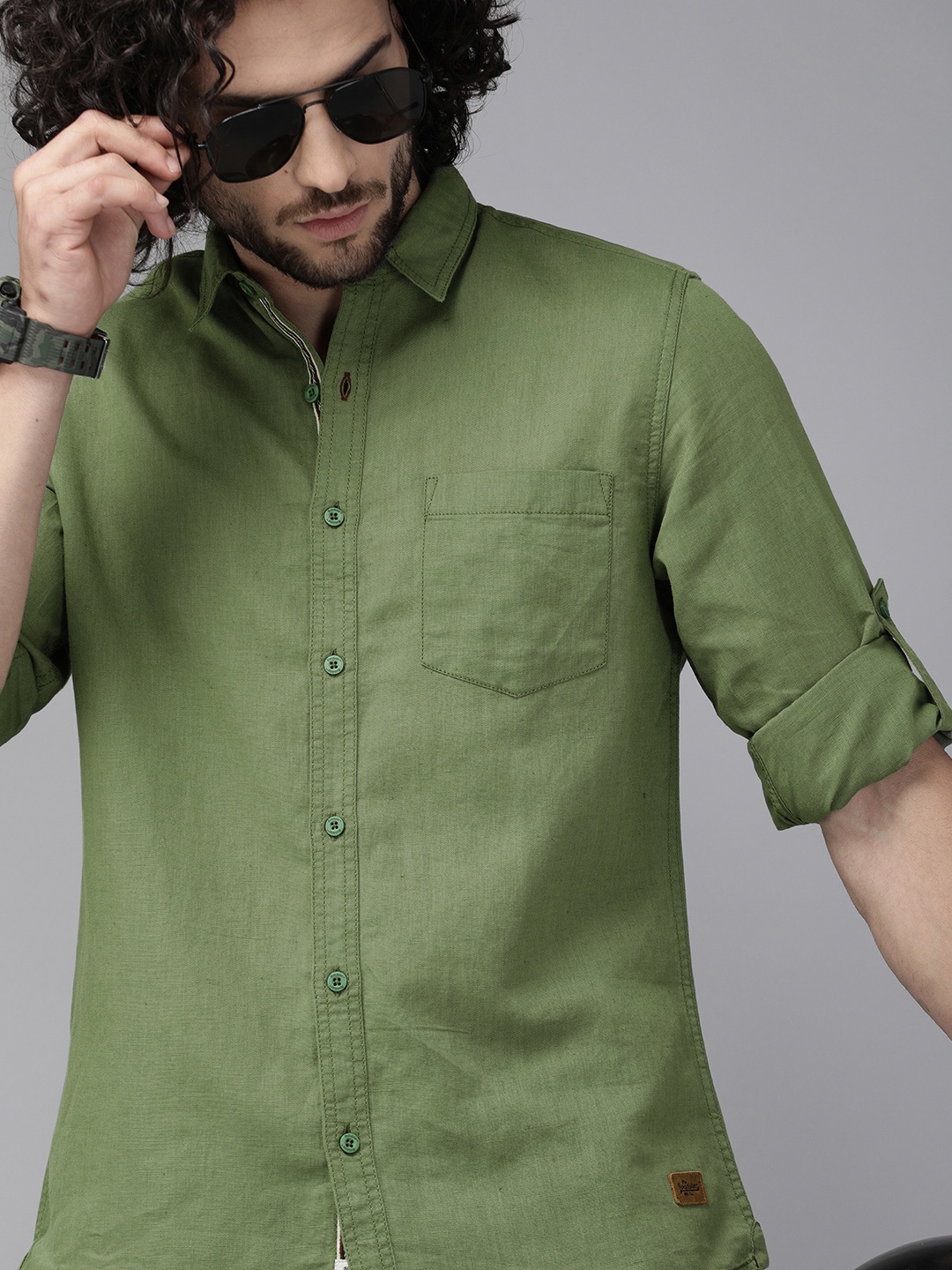 

Roadster Men Olive Green Opaque Solid Casual Shirt