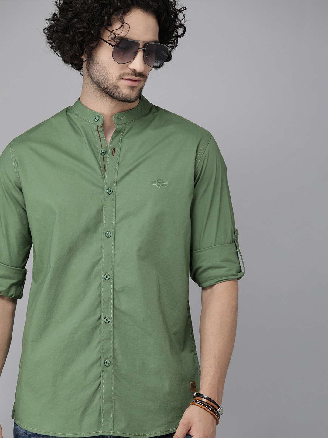 

Roadster Olive Slim Fit Sustainable Casual Stretch Shirt, Green