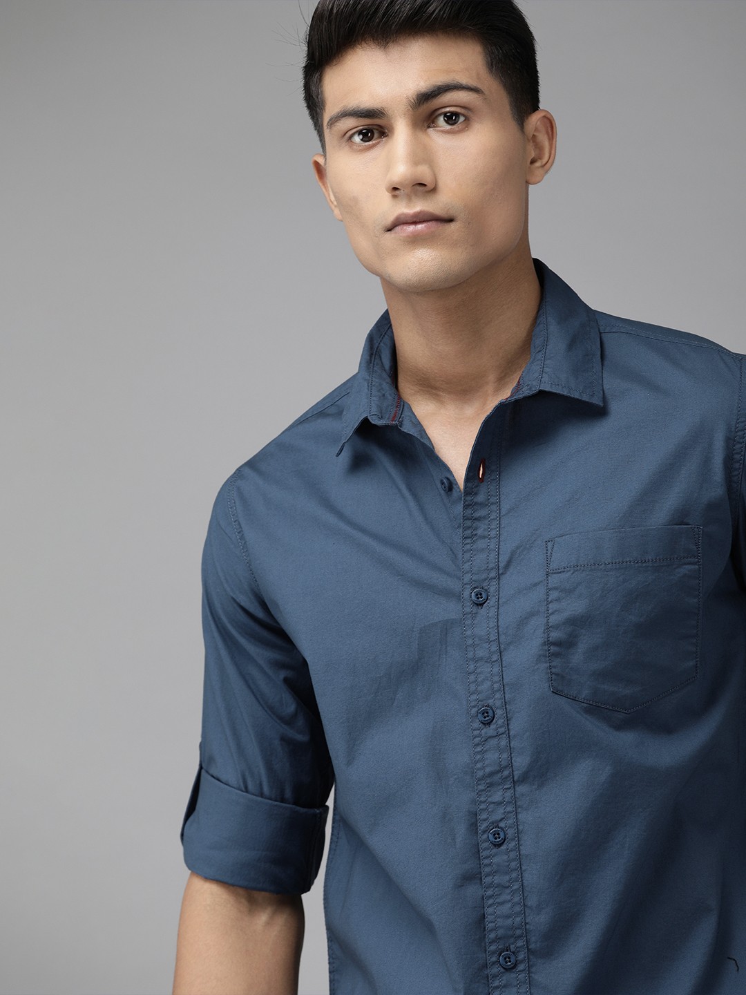

Roadster Green Slim Fit Casual Stretch Shirt, Blue