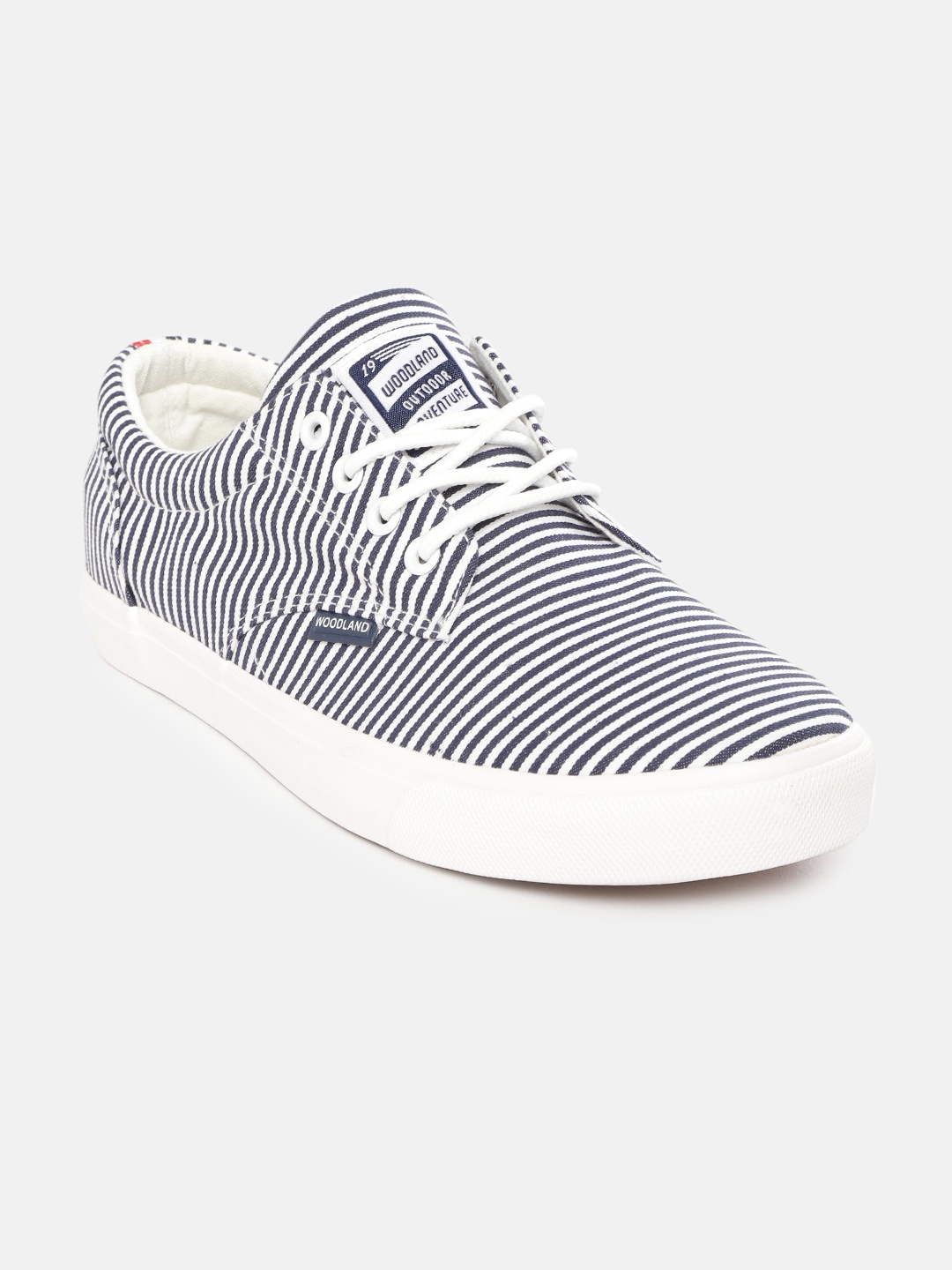 

Woodland Men White & Navy Blue Striped Sneakers
