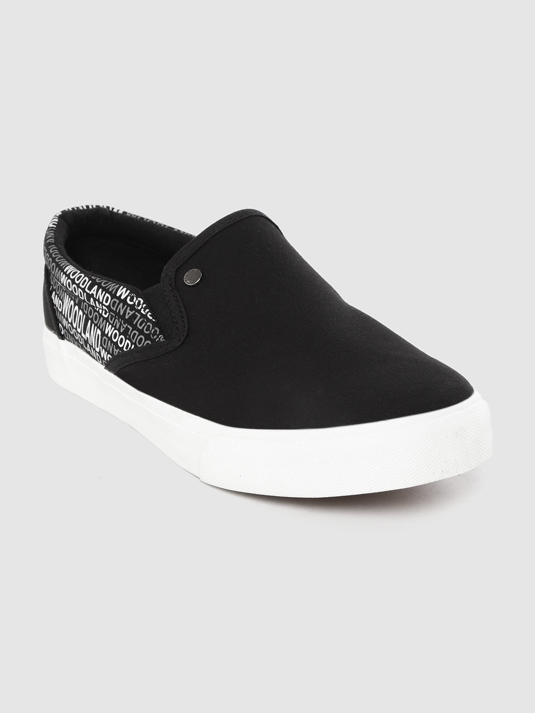 

Woodland Men Black Solid Slip-On Sneakers With Printed Detail