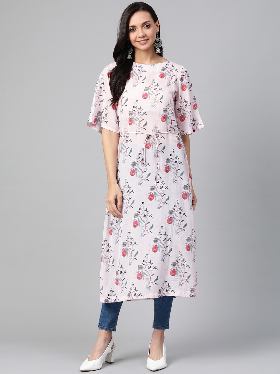 

Biba Women Pink & Black Floral Printed Straight Kurta