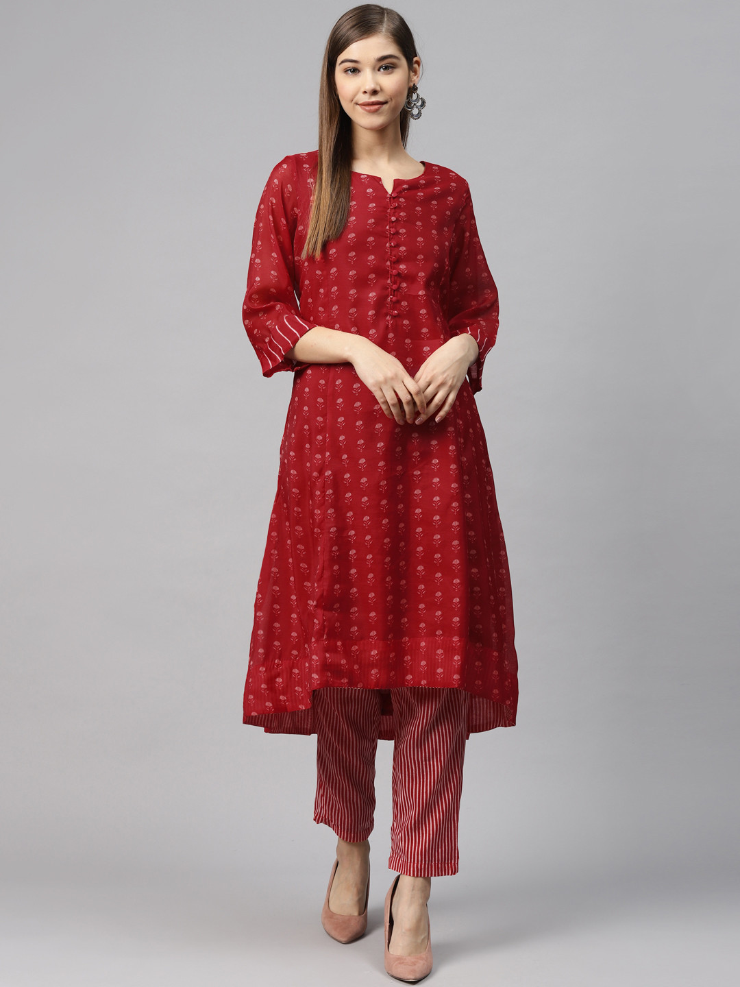 

Biba Women Red Printed Kurta with Trousers