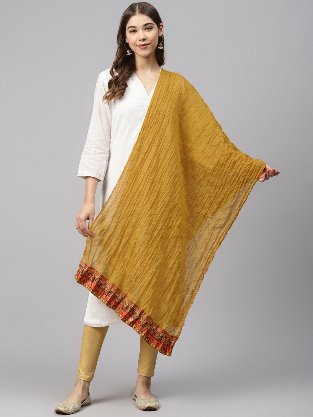 

Biba Mustard Yellow Solid Crinkled Cotton Dupatta