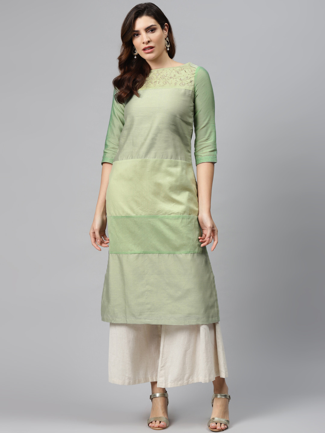 

Biba Women Green Colourblocked Straight Kurta