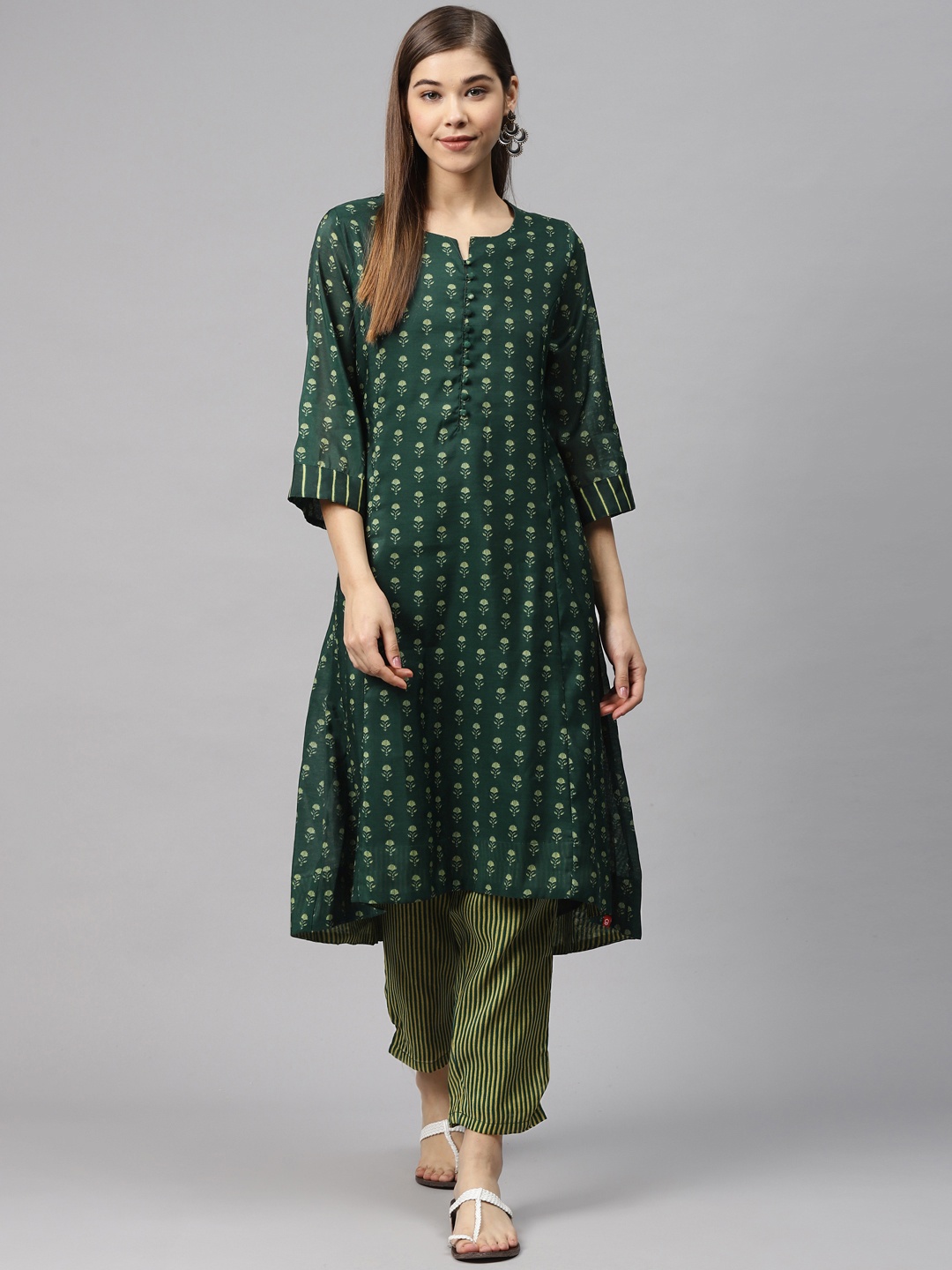 

Biba Women Green Printed Kurta with Trousers