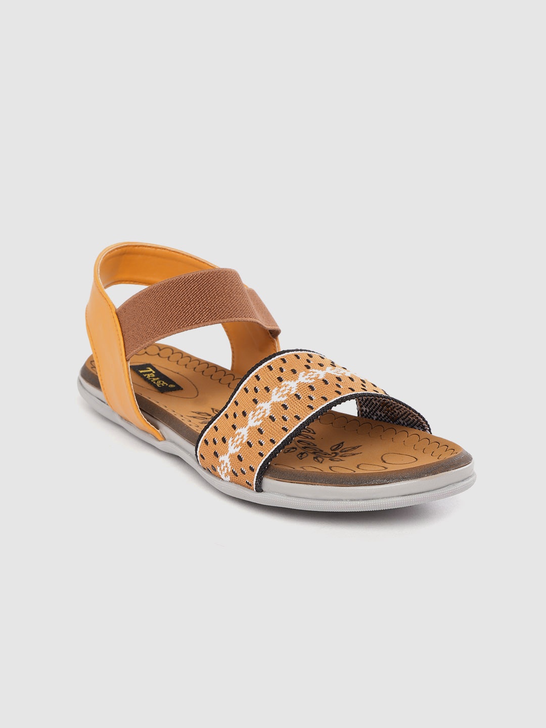 

TRASE Women Tan Brown & Black Woven Design Open Toe Flats