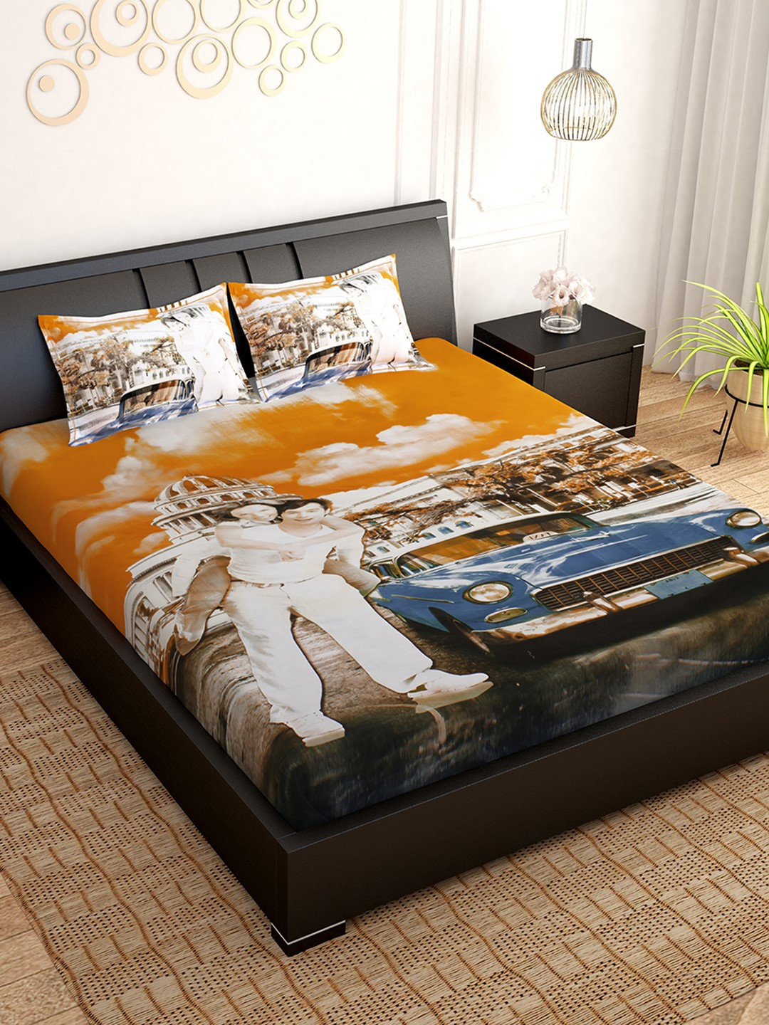 

PAVO Multicoloured Abstract 300 TC Cotton 1 King Bedsheet with 2 Pillow Covers, Multi