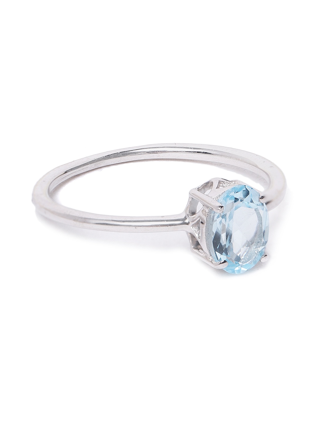

Silgo Women Blue 925 Sterling Silver Rhodium-Plated Topaz Studded Finger Ring