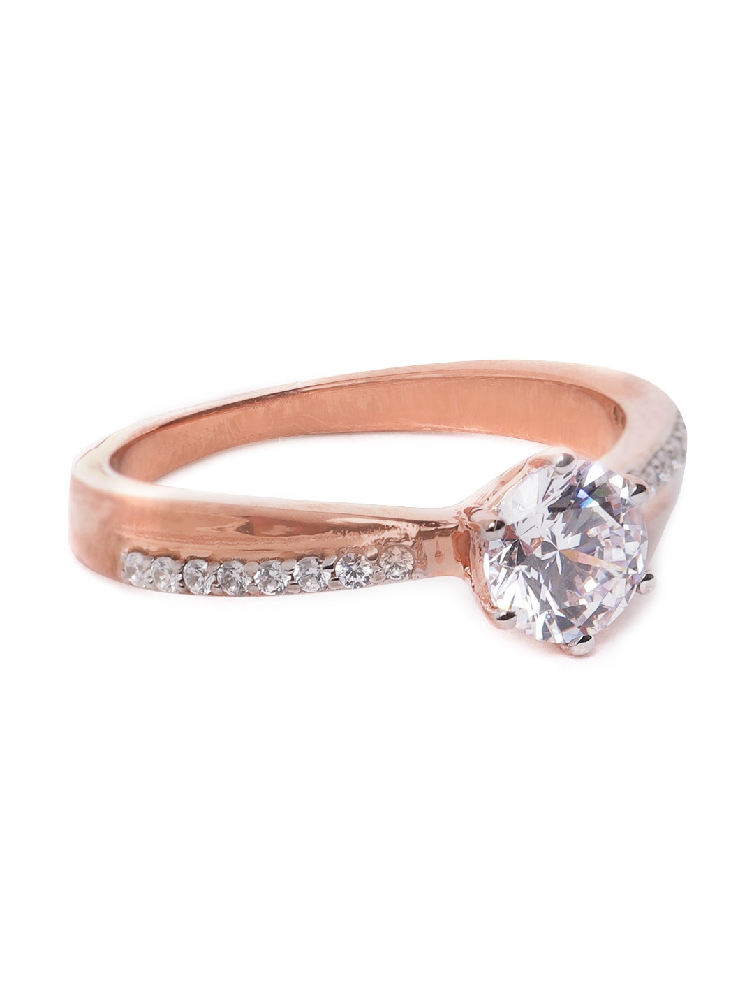 

Silgo Women 925 Sterling Silver Rose Gold-Plated CZ Studded Finger Ring