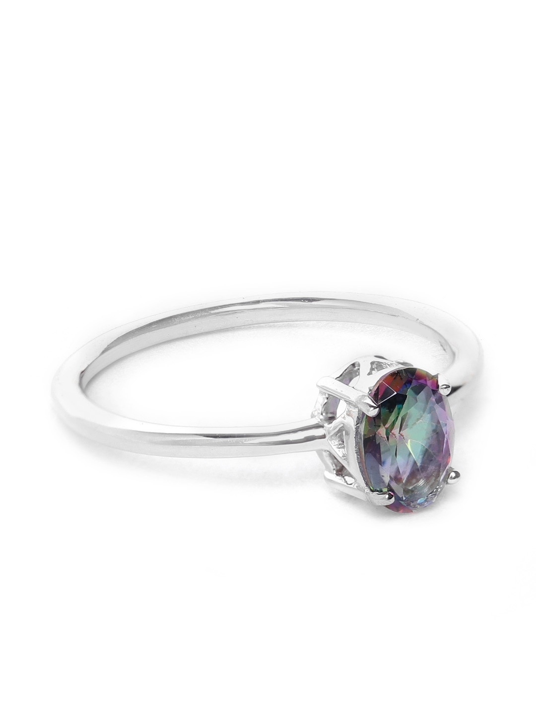 

Silgo Women Green 925 Sterling Silver Rhodium-Plated Topaz Iridescent Effect Finger Ring