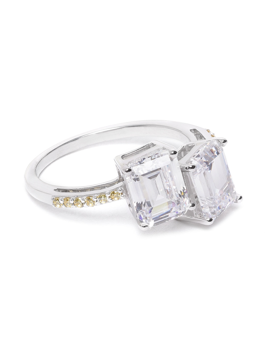 

Silgo Women 925 Sterling Silver Rhodium-Plated CZ Studded Rectangle Finger Ring