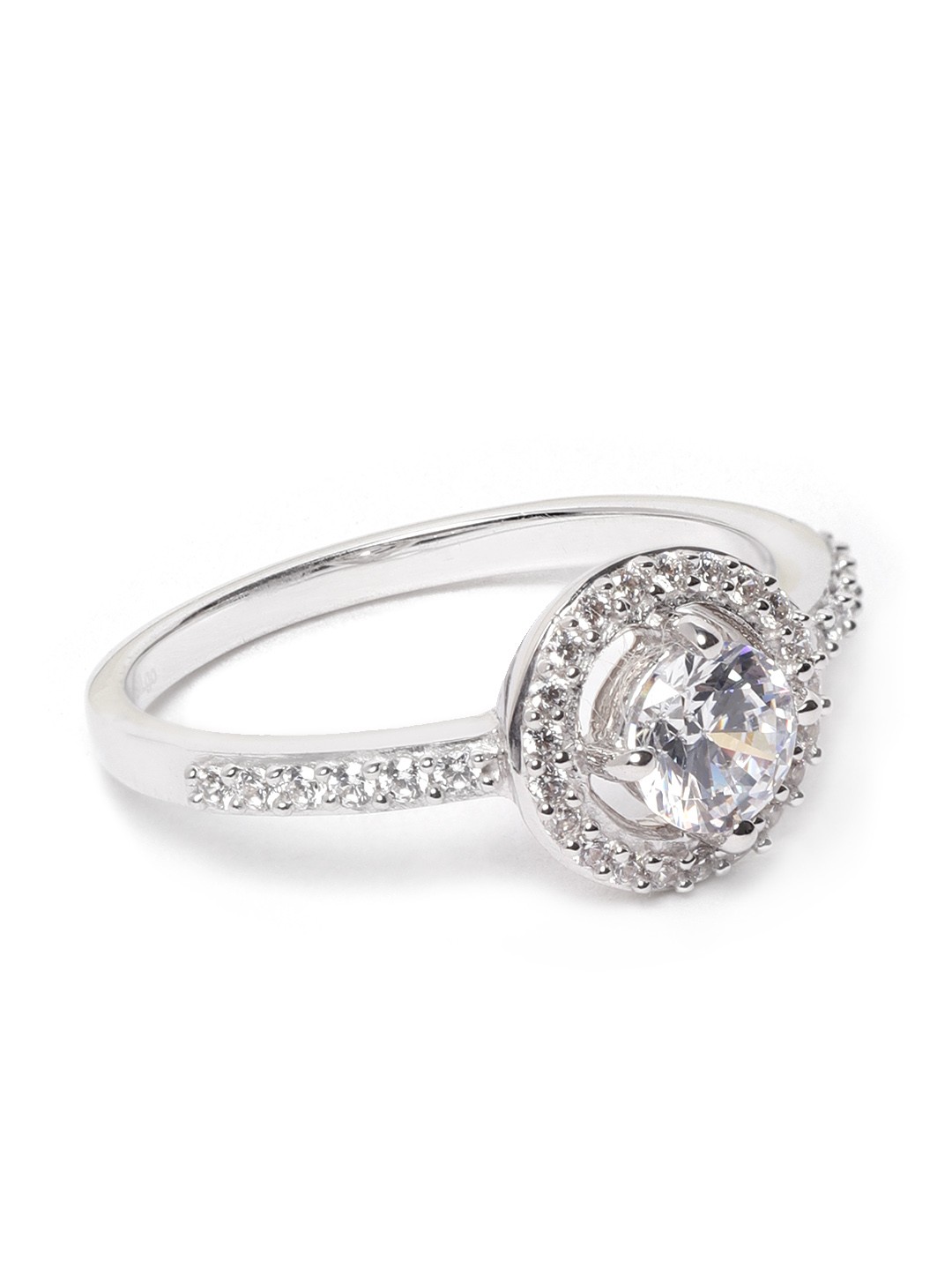 

Silgo Women 925 Sterling Silver Rhodium-Plated CZ Studded Circular Finger Ring