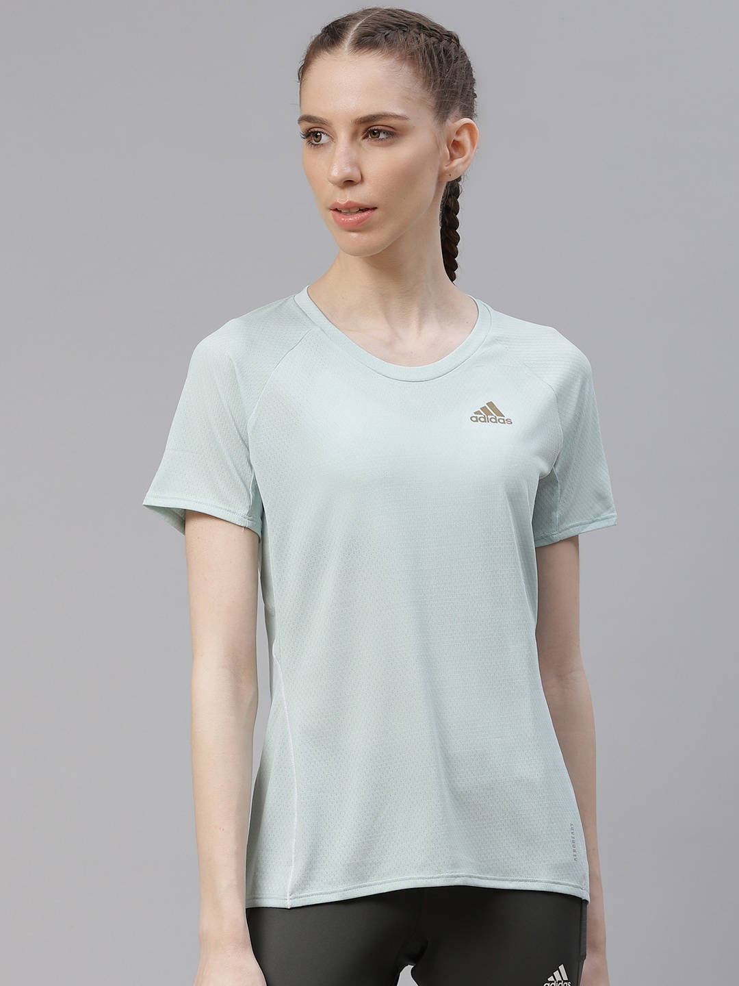 

ADIDAS Women Green Solid Running T-shirt