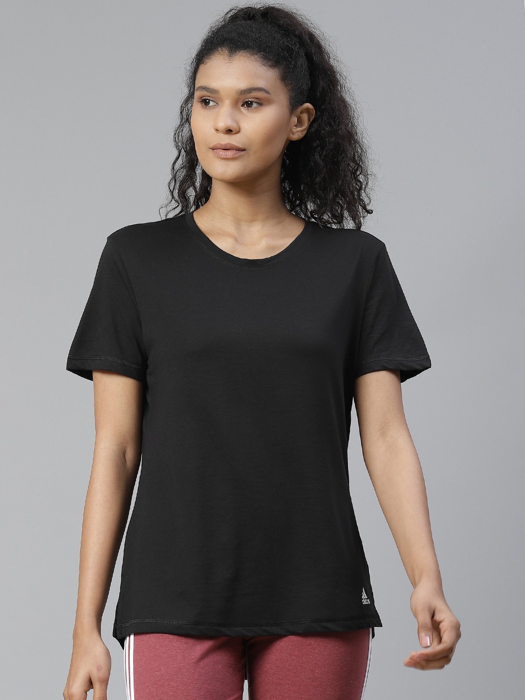 

ADIDAS Women Black Prime Solid Round Neck T-shirt