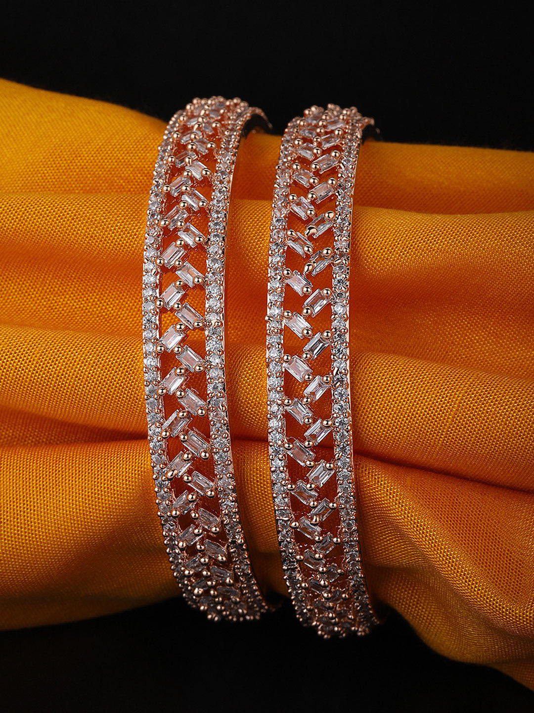 

Carlton London Set of 2 Rose Gold-Plated AD-Studded Cut-Out Handcrafted Bangles