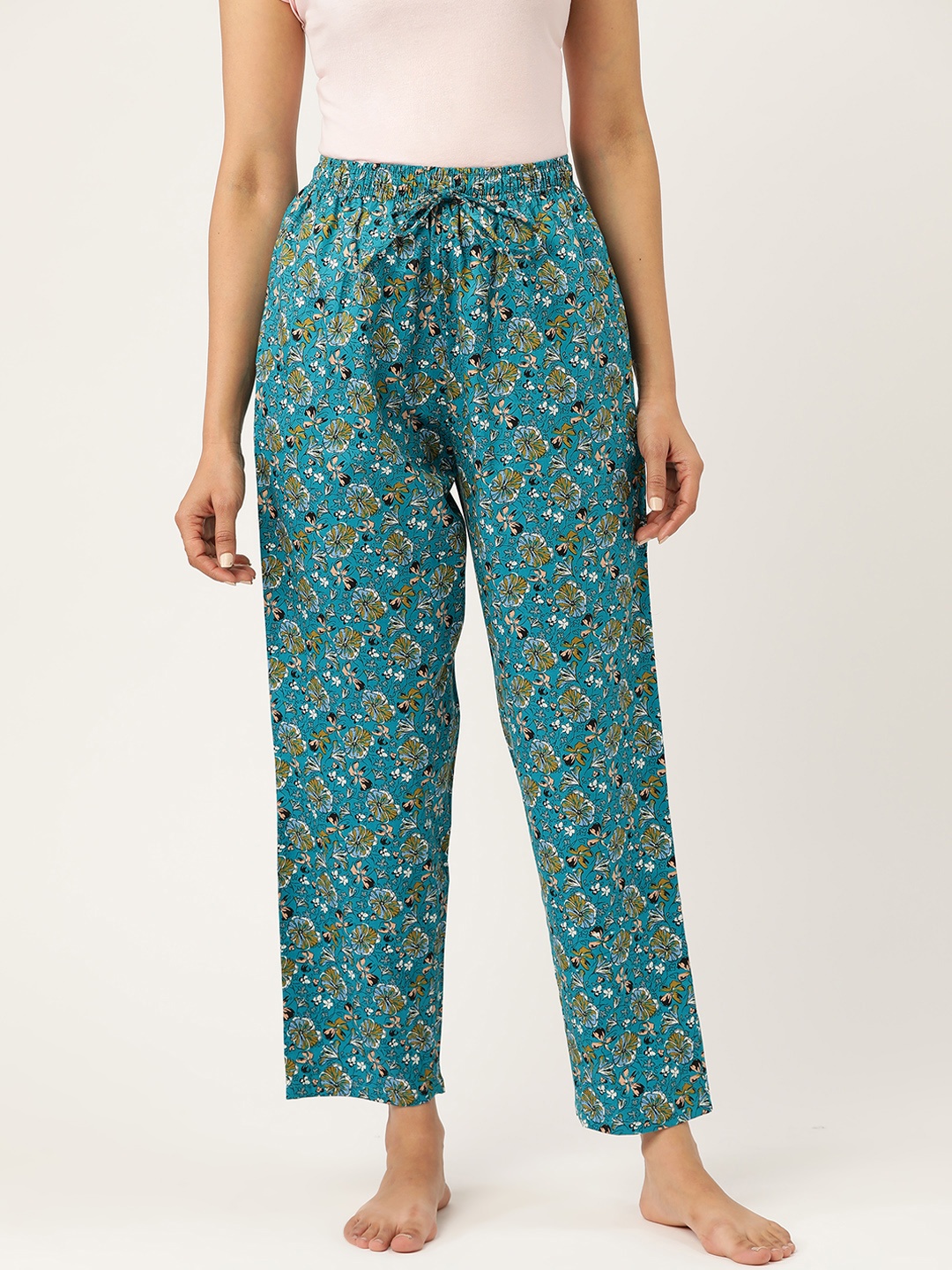 

Hancock Women Blue & Peach-Coloured Floral Printed Cotton Lounge Pants