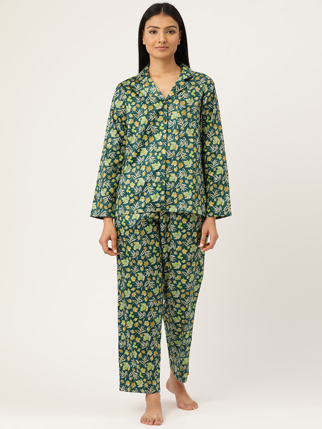 

Hancock Women Teal & Mustard Printed Night suit